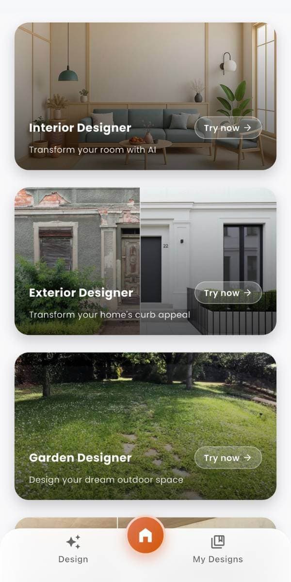 DecorAI KI Raumplaner App Screenshot - Zimmer einrichten mit 60+ Stilen