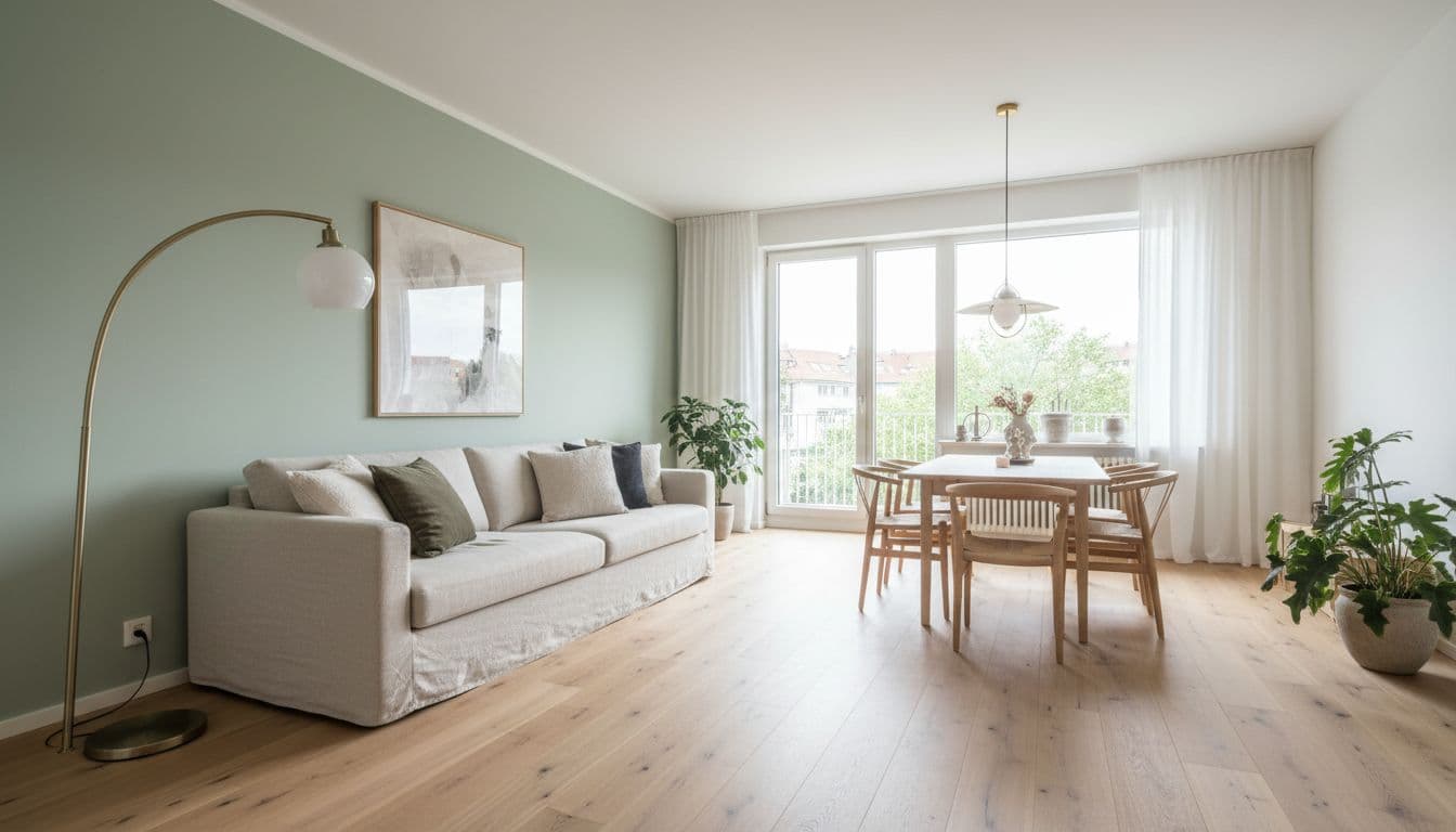 Helle, stimmig eingerichtete Wohnung mit offenem Wohn-Ess-Bereich, geplant mit einer Wohnung einrichten App