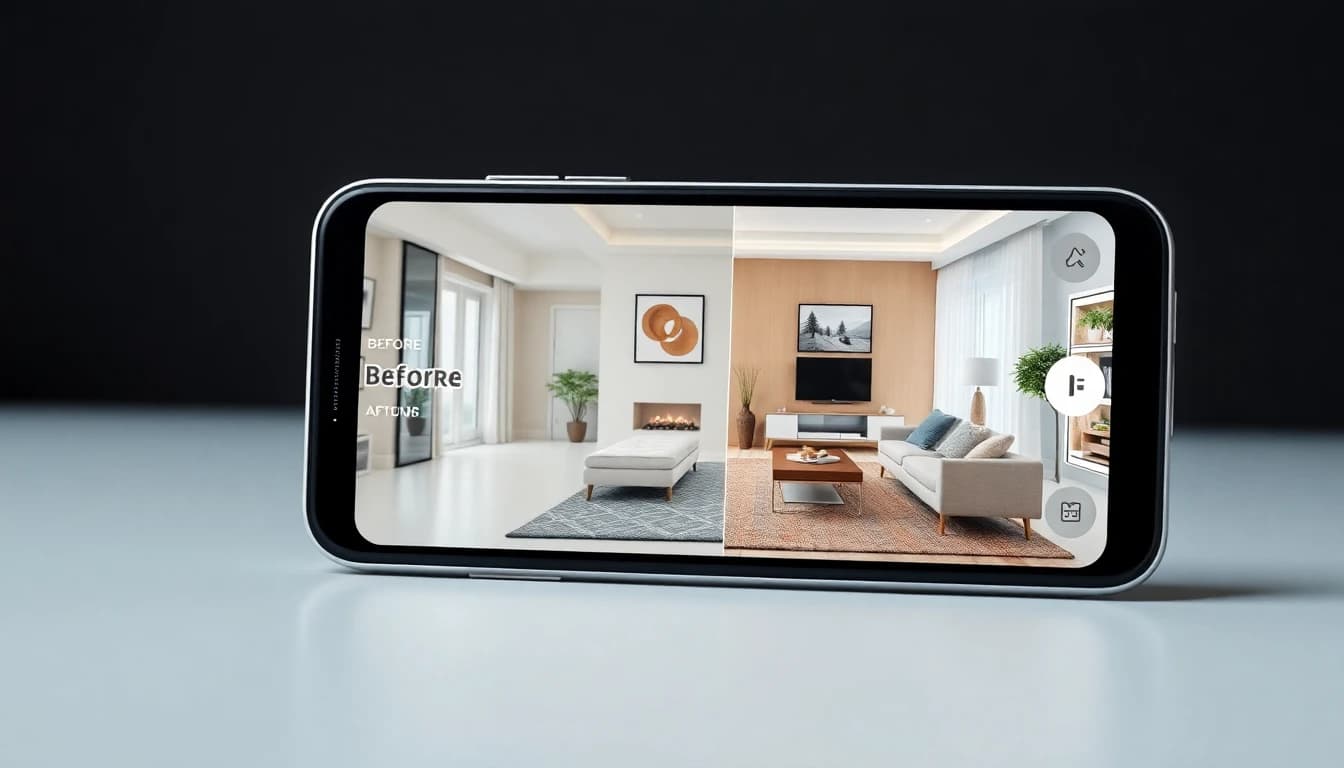KI Inneneinrichtung App Interface - Moderne Raumgestaltung mit künstlicher Intelligenz